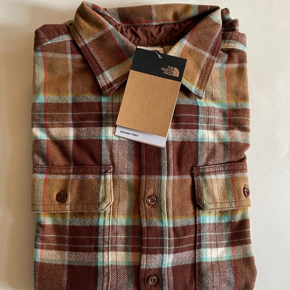 The North Face Arroyo Flannel Plaid Button Down Shirt Utility Brown Half Dome - Picture 1 of 4